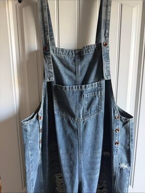 Denim Overall Dress with Front Pocket - Blue